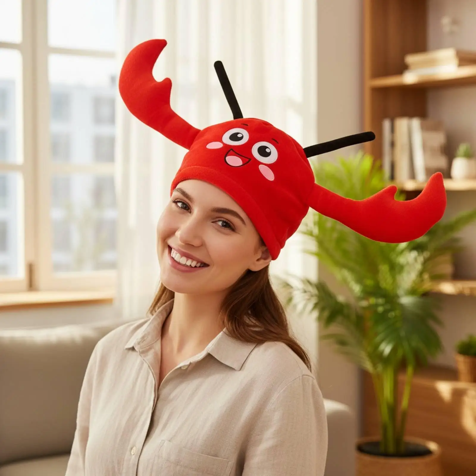 Chapeau de fête en peluche douce style dessin animé, tête de homard, fantaisie pour adultes et enfants, idéal pour les moments photo