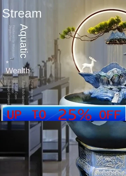 

yjq Ceramic Fish Tank Circulation Flowing Water Ornaments Household Living Room Office Filter Fish Globe