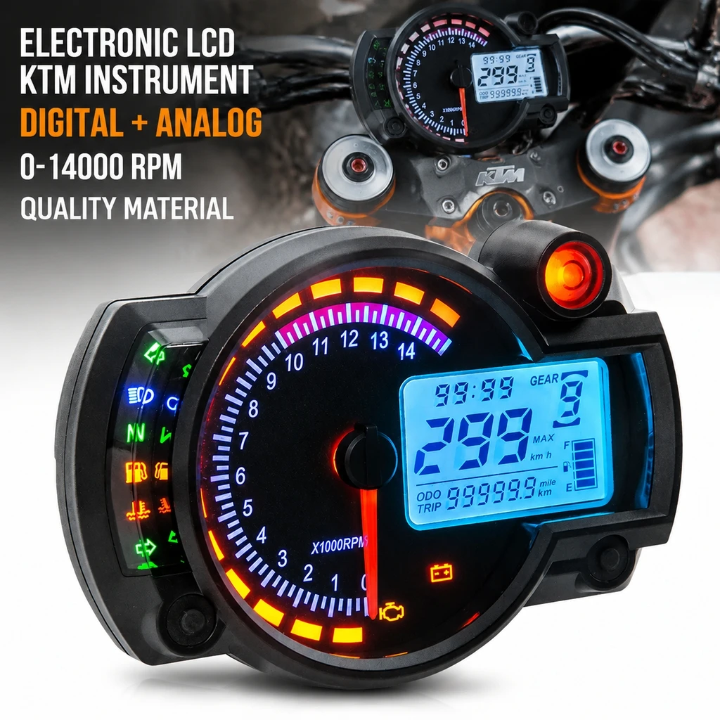 Motorcycle LCD Instrument Cluster,Universal Modified Digital Speedometer Tachometer,7 Color Backlight,Odometer Fuel Gear Display
