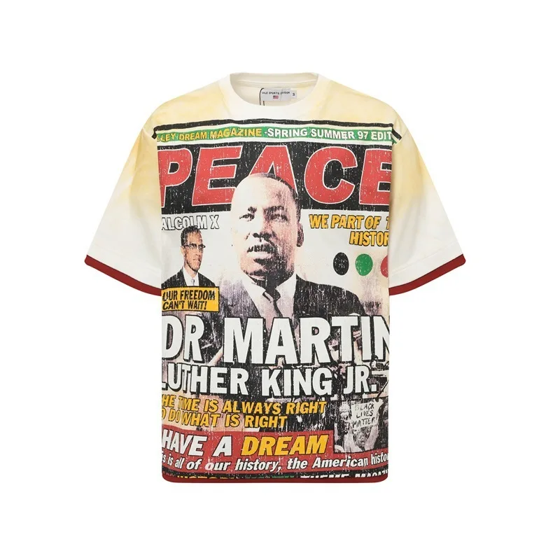 VALE FOREVER New Summer American Retro Figure Print High Street Loose Fit Washed Vintage Short Sleeve T-Shirt for Unisex