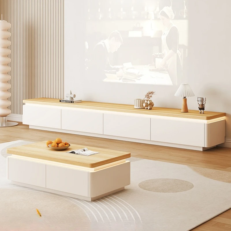 

Log cream wind French TV cabinet coffee table combination rounded corners living room floor-to-ceiling household small