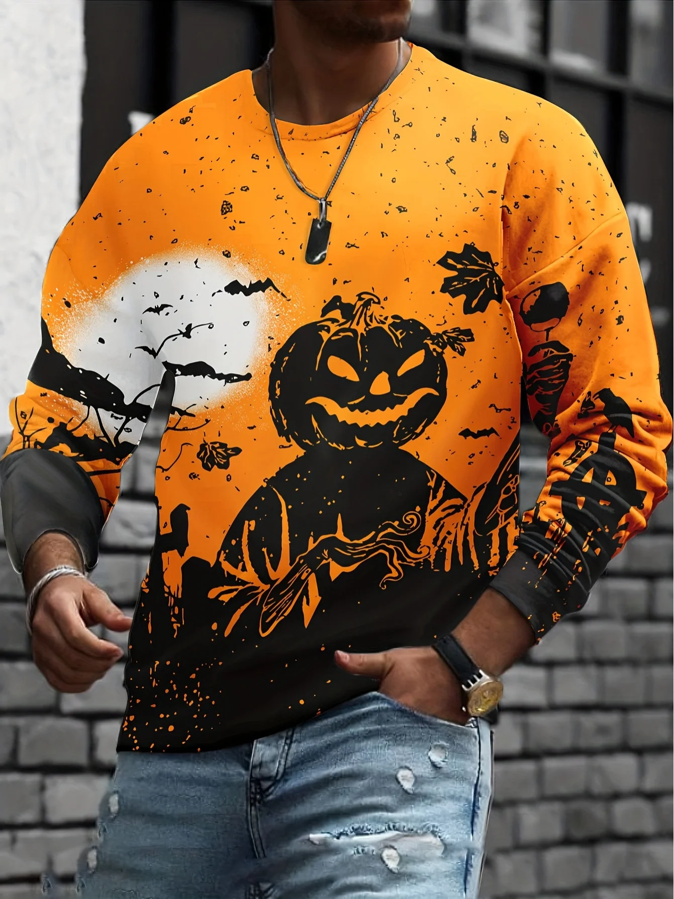 

Halloween Theme Men's Sweatshirts Fall Winter Halloween Pumpkin Print Long Sleeve T-Shirts For Men Goth Streetwear Casual Tops