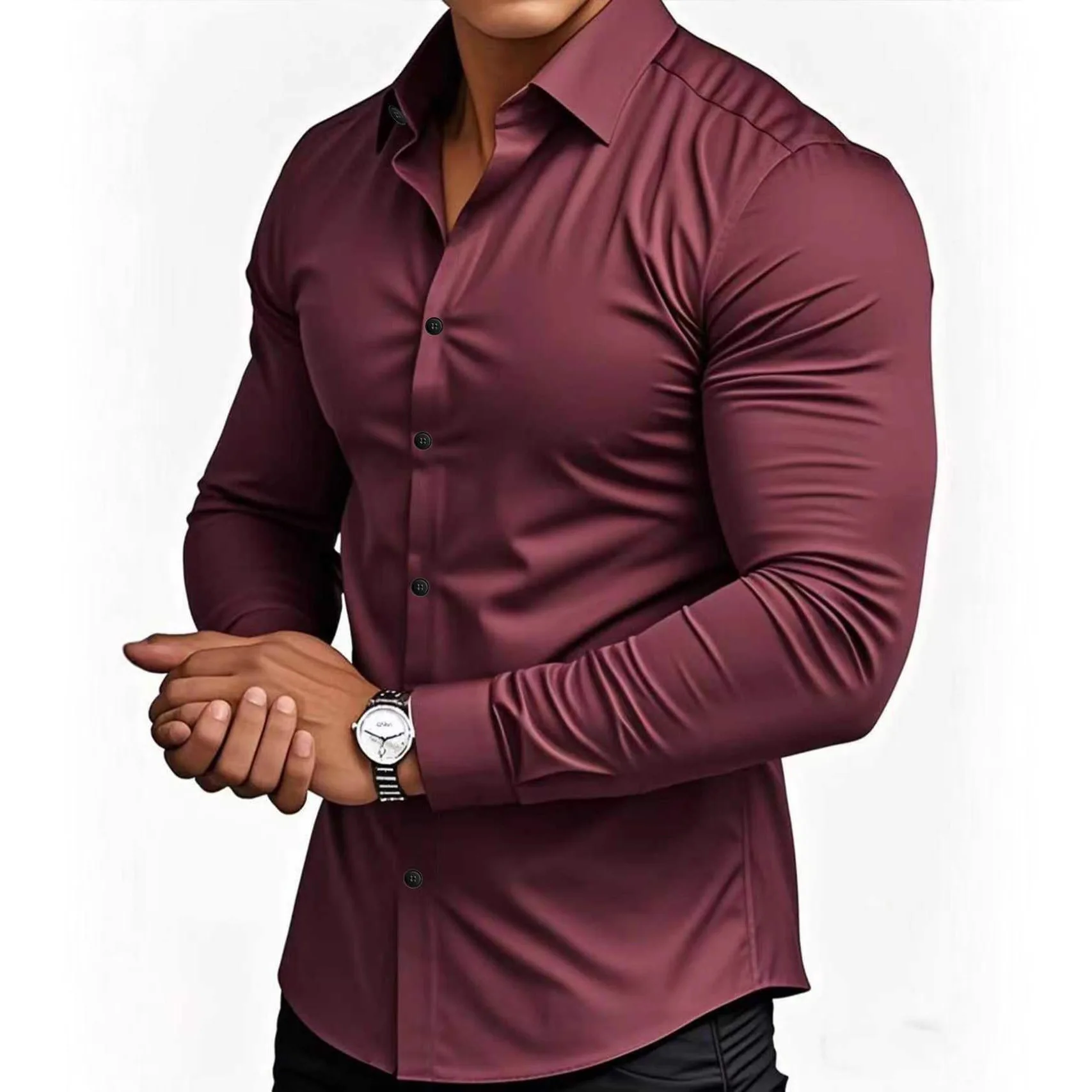 Spring And Autumn Men's 3D Long Sleeve Shirt Solid Color Shirt Men's Business
