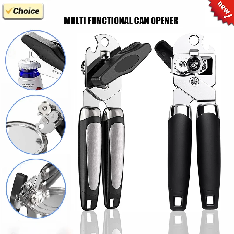 New Stainless Steel Can Opener Multifunctional Professional Tin Manual Side Cut Can Opener Beer Bottle Opene Kitchen Gadgets