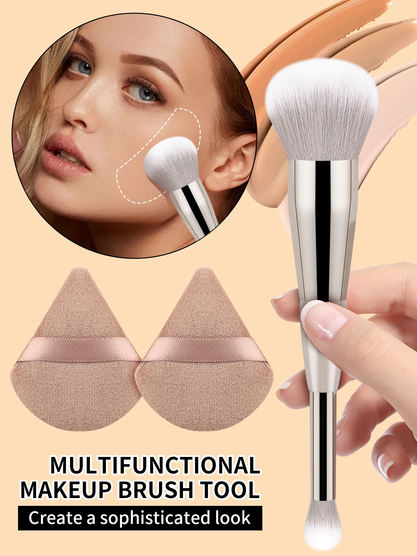 Un seul grand fard à joues en poudre, plus deux bouffées de poudre, brosse multifonctionnelle à double tête pour ombre à paupières, outil de maquillage pour le visage