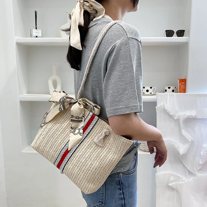 Women Large Capacity Straw Bags Summer Autumn 2022 New Popular Fashion Simple Shoulder Portable Tote Bag Hot