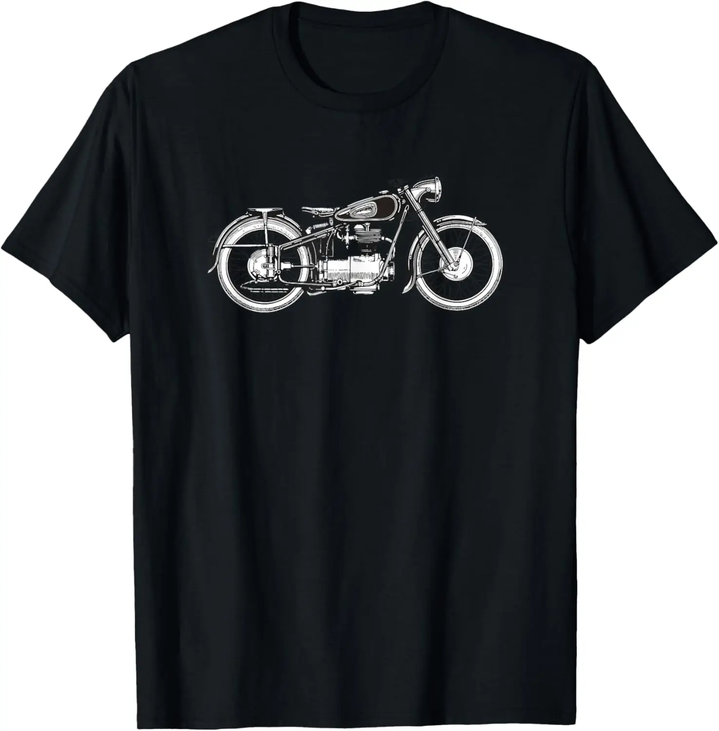 

Retro Vintage Motorcycle Outline Graphic Tee Men Short Sleeve Cotton Casual Trip T-Shirt