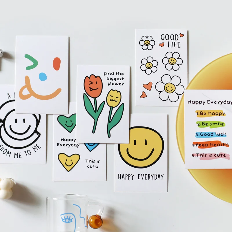 Ins Smiling Face Colorful Funny Postcards Background Wall Desktop Cute Decorative Card Diy Photo Props Free Sticker 30 Sheets