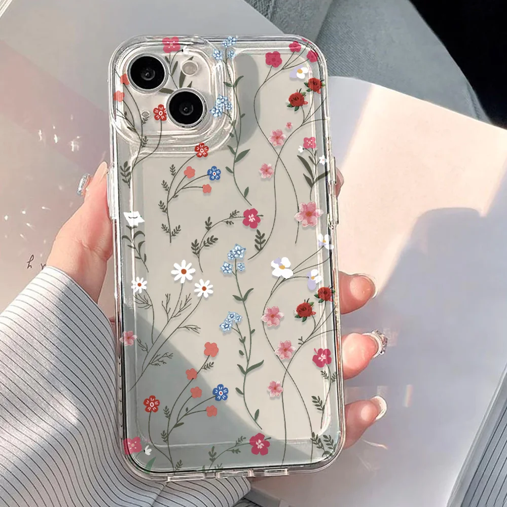 Phone Case For iPhone 17 16 Pro Max 11 15 12 13 14 Pro Max 17 Air iPhone11 iPhone17 11 Transparent Vintage Floral Soft Tpu Cover