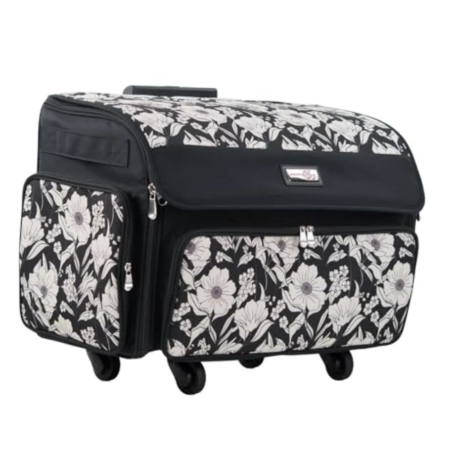 

4 Wheels Collapsible Deluxe Sewing Machine Storage Case Black Rolling Trolley Carrying Bag for Brother Singer
