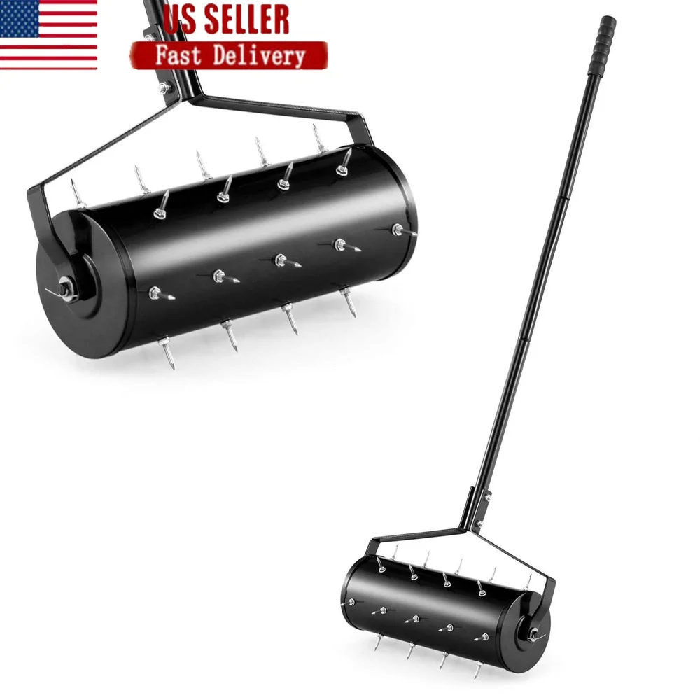

18 Inch Manual Lawn Aerator Tool with 27 Rustproof Spikes Ergonomic Handle Efficient Lawn Care and Soil Aeration