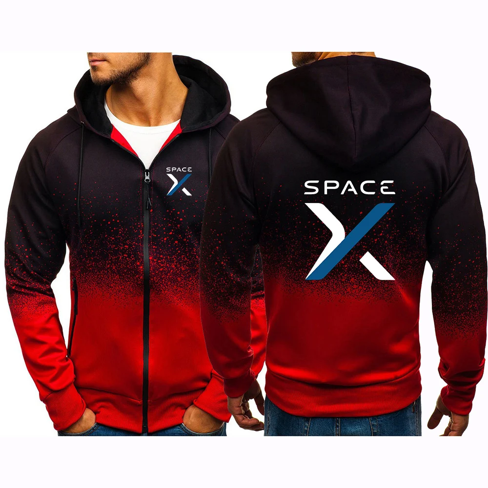 2026 SpaceX Space X Logo Print Spring And Autumn Men's New Gradient-color Zipper Cotton Leisure Harajuku Jacket Coat