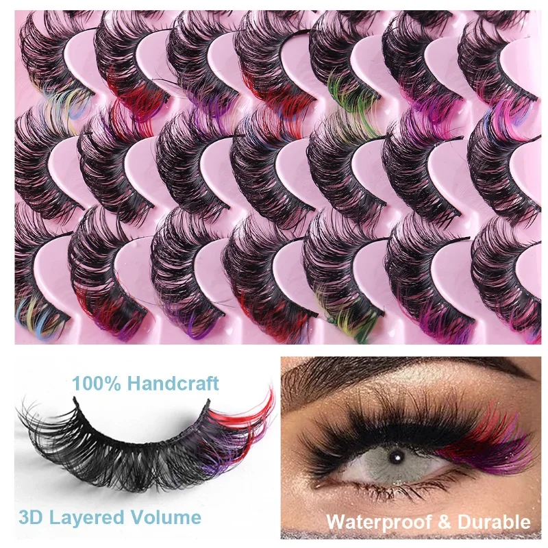 14 pairs of highly imitation mink fur false eyelashes, 8D thick curly new colored false eyelashes Lashes Volume False Eyelashes