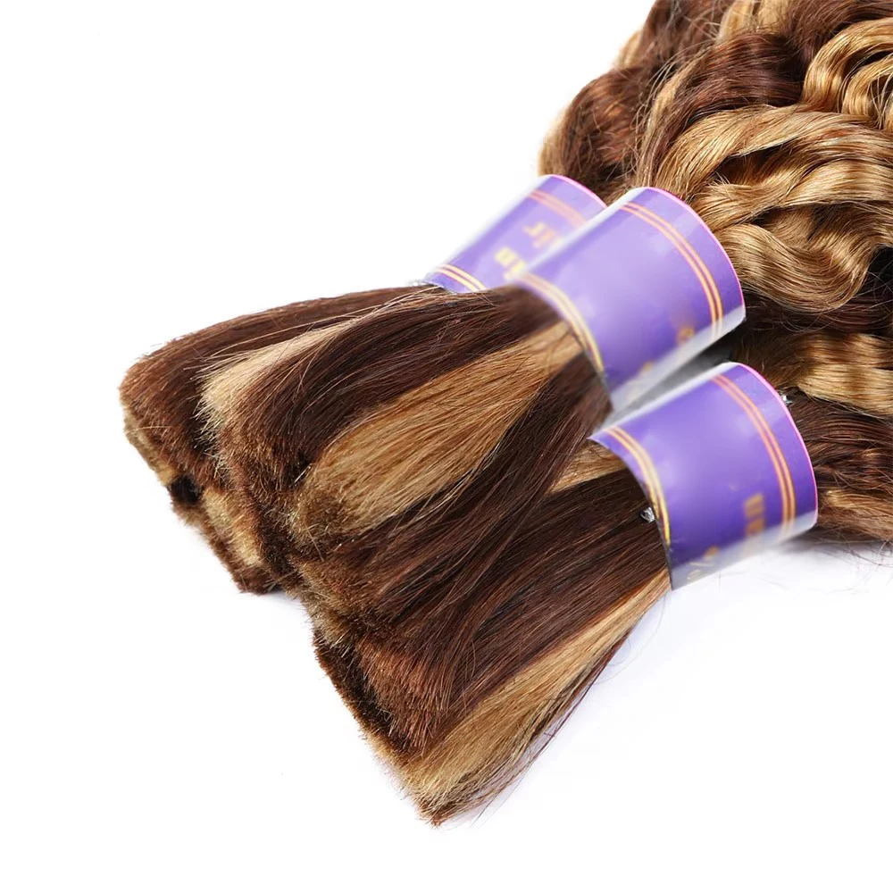 16A Deep Wave Highlight Ombre Bulk Human Hair For Braiding No Weft 100% Virgin Hair Curly Extensions For Boho Braids Baby Hair