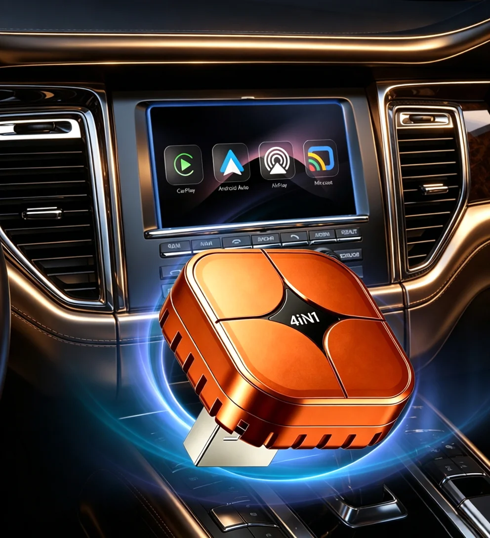 2026 Upgrade 4-in-1 Kabelgebundener zu Kabelloser CarPlay Android Auto Adapter mit Bildschirmspiegelung iOS CarPlay/Android Auto/Mirroring – Detail 4