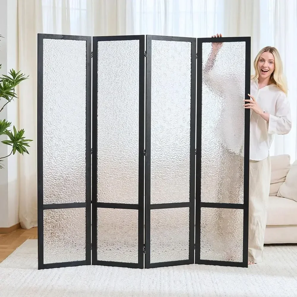 Acrylic Room Divider,4-Panel reestanding Partition Sn, rosted Translucent Privacy Panel - Lightweight ern Divider or Home Oice S