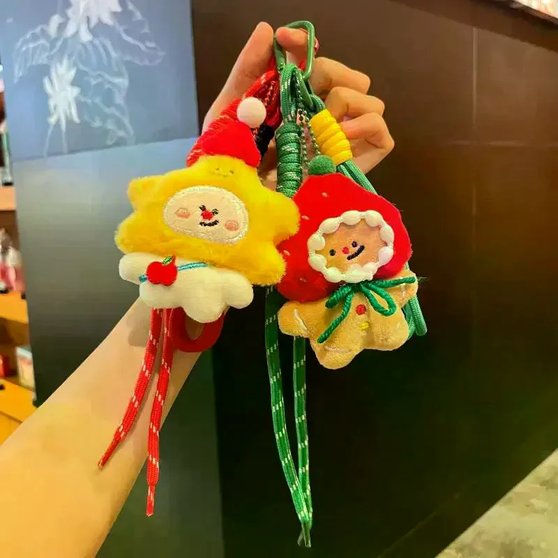Ciondolo in peluche natalizio Versatile zaino in cartone animato Portachiavi Ciondolo decorativo per albero di Natale Ornamento carino