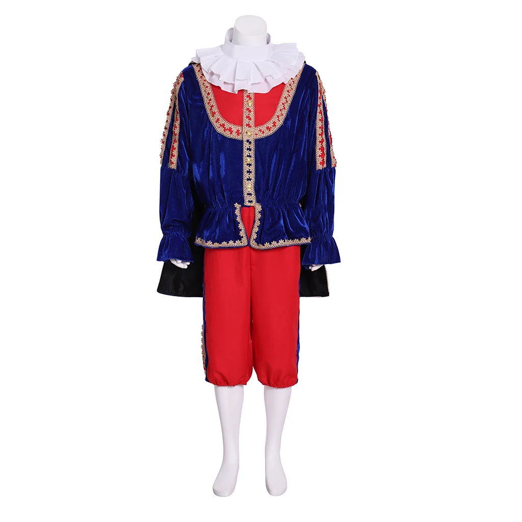 Cosplaydiy Medieval Tudor Period Cosplay Costume Tudor Cloak Medieval Blue and Red Costume Men's Halloween Costume