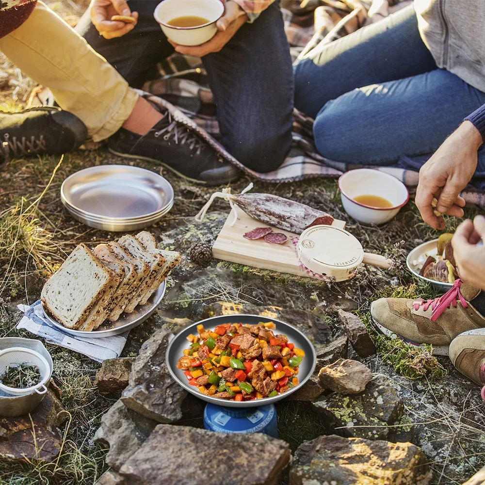 Durable 1000ML/1500ML Titanium Frying Pan Stackable Reusable Camping Plate Portable Round Food Container Outdoor Camping