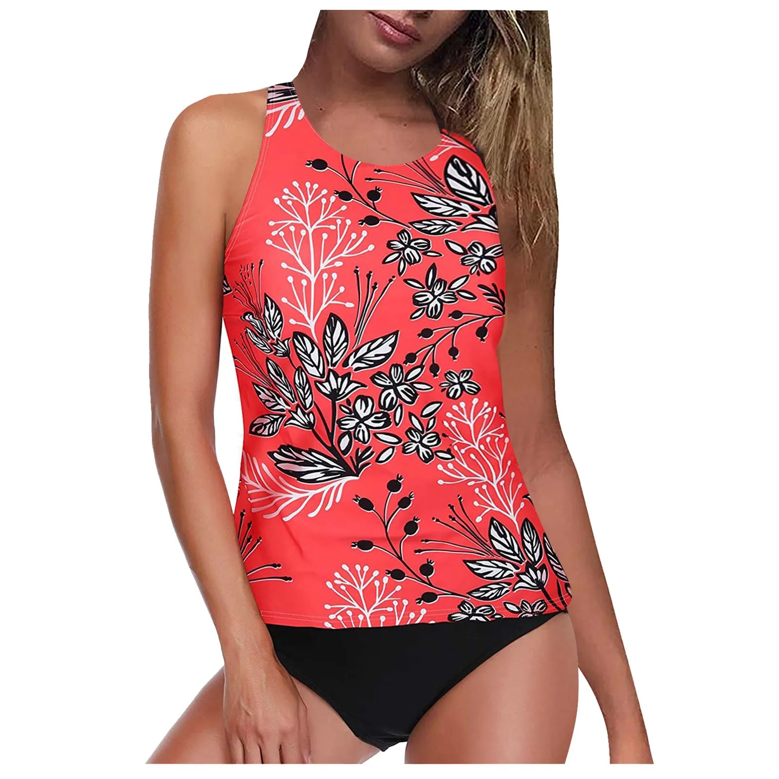 Maiô tankini feminino, controle de barriga, cintura alta, conjunto de roupas de duas peças, maiô verão, biquíni