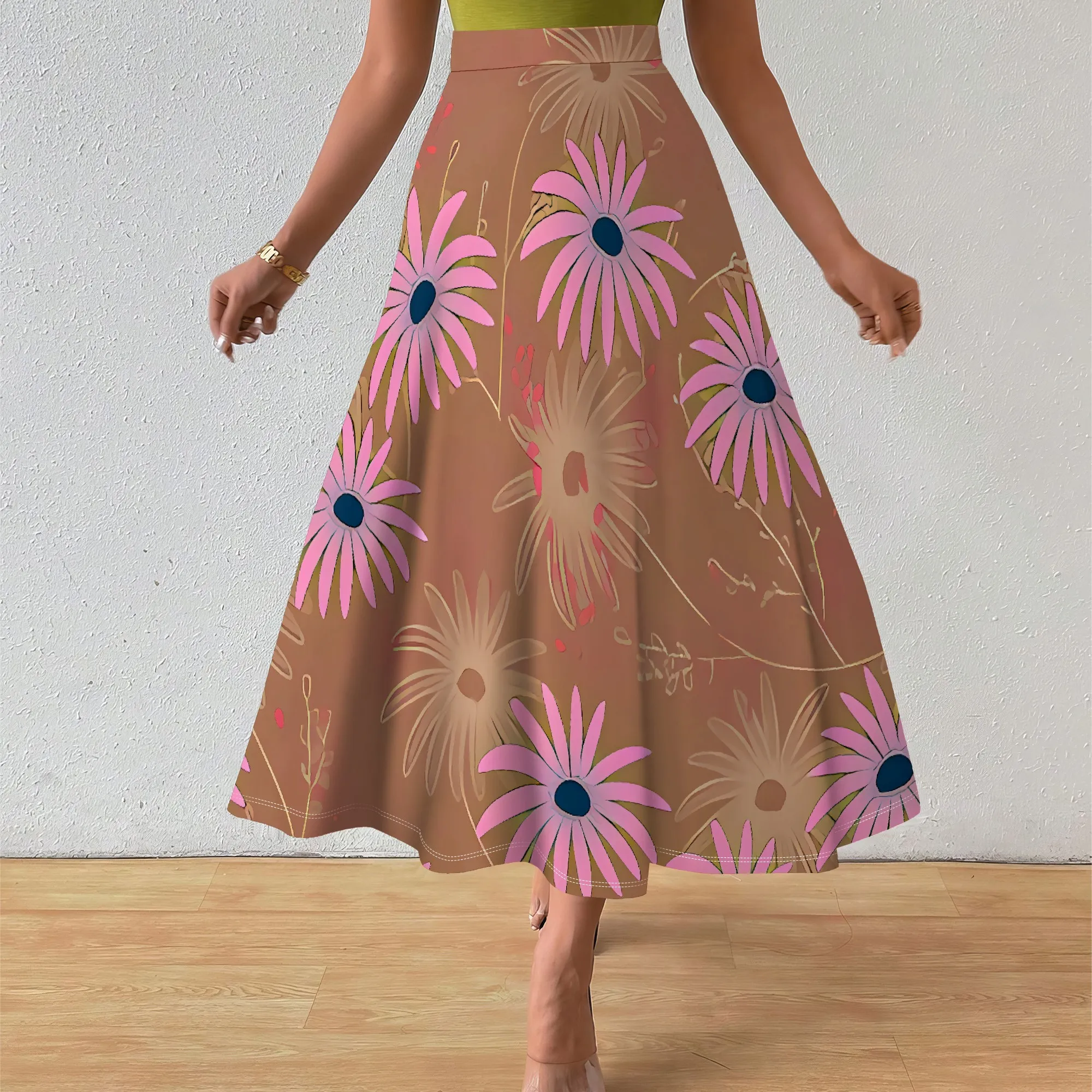 

Nupusa Floral Print Skirt for Women Standard Size Summer Casual High - Waist Midi Skirt