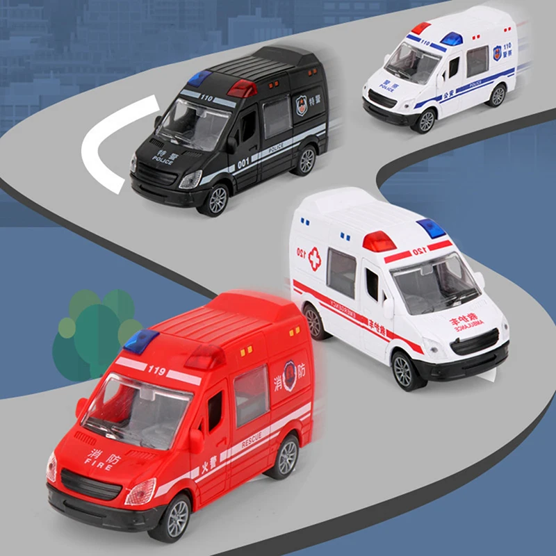 Metal Hospital Rescue Ambulance Police Car Model with Pull Back Sound And Light Alloy Diecast Toy for Boys Children's Gift