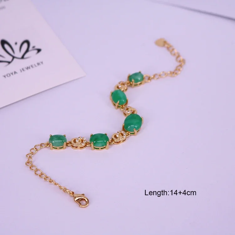 

18k gold plated link chain bracelet natural stone jade jewelry for women