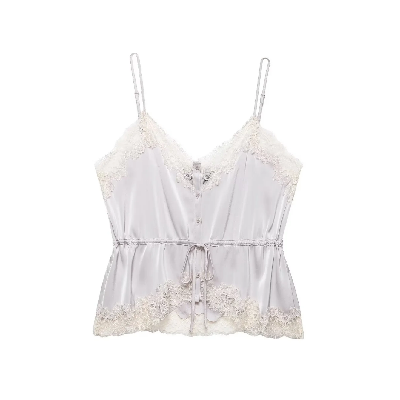 Women's Satin Lace Patchwork Camisole Tops Summer Female Chic Lace Backless Sexy Strap Top Lady Sleeveless Sling Slim Tops