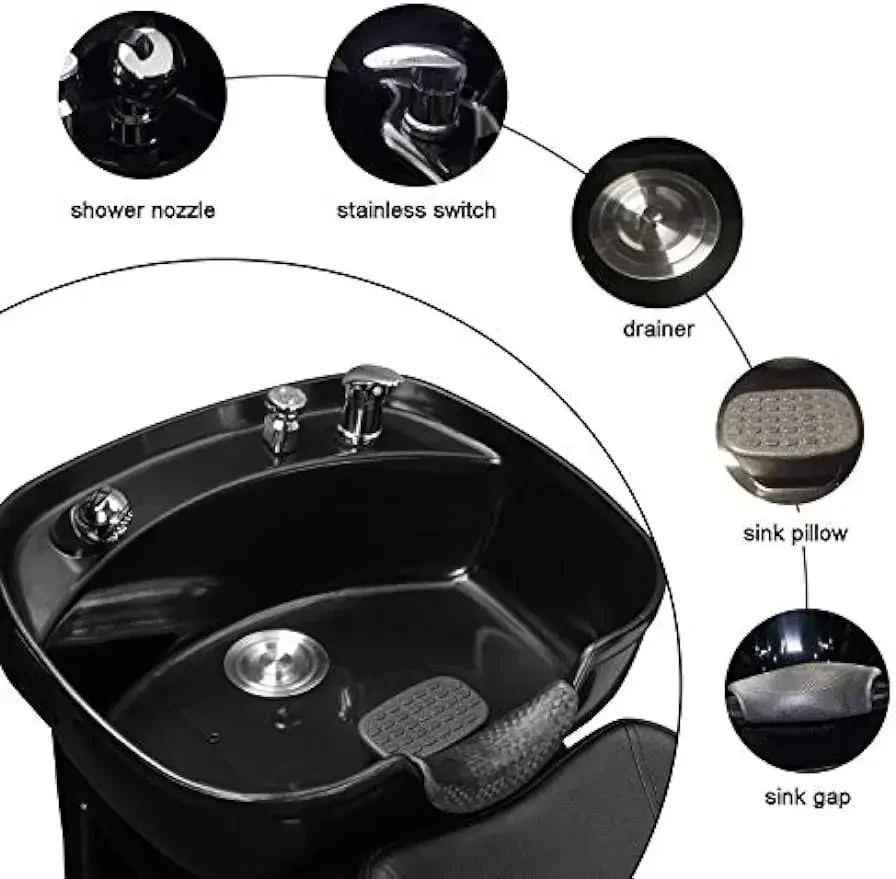 Shampoo Barber Backwash Chair, ABS Plastic Shampoo Bowl Sink Chair for Spa Beauty Salon (Black)