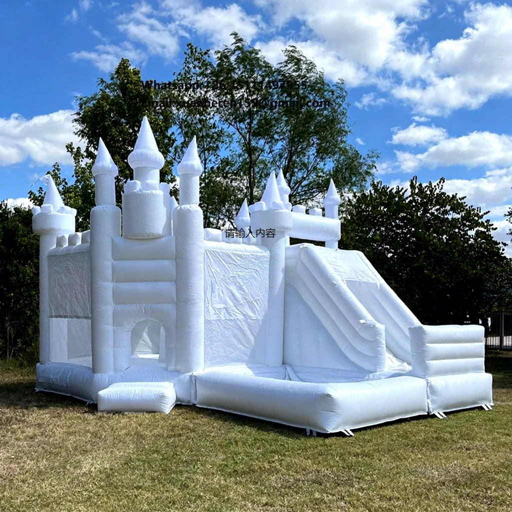 

Commercial Grade Kids Party Jumpers Inflatable Bouncer Castillo Inflable White Bounce Castle with Slide and Ball Pit