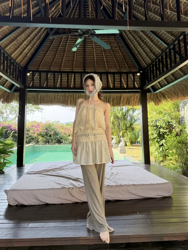 

Новинка лета 2026: Легкий розовый платье-накидка Zhaolu Design в корейском стиле с кружевной отделкой и плиссировкой