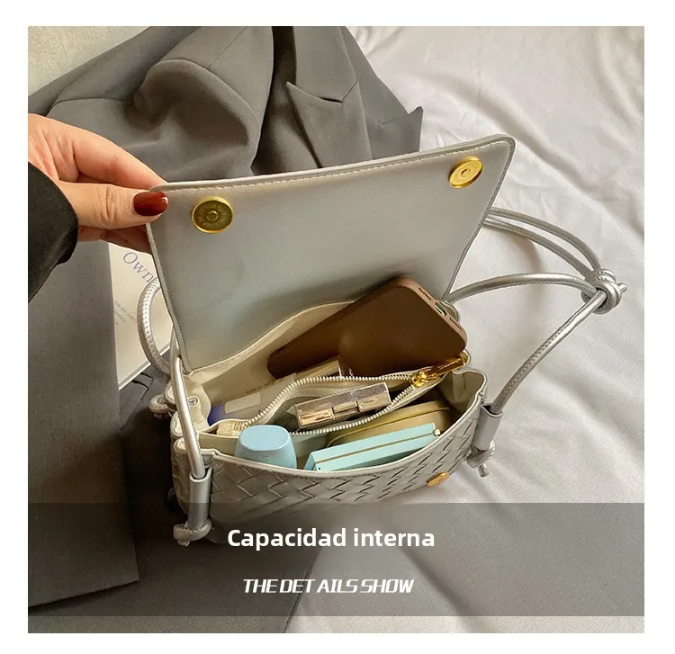 Bolso Bandolera Y2K para Mujer, Modelo LinJ2026, Tejido, de un Solo Hombro, Pequeño y Cuadrado, Bolso de Mano Moderno, Exclus...