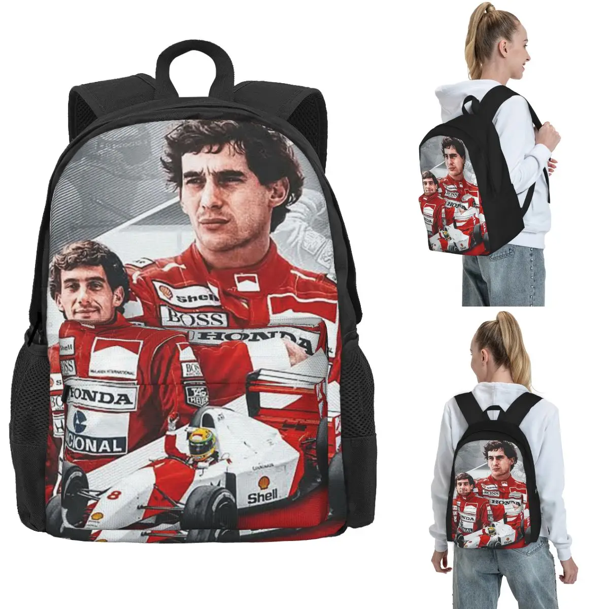 アイルトン・セナレーシングカーバックパック男の子女の子ランドセル大容量子供スクールバッグ旅行リュックサックショルダーバッグ