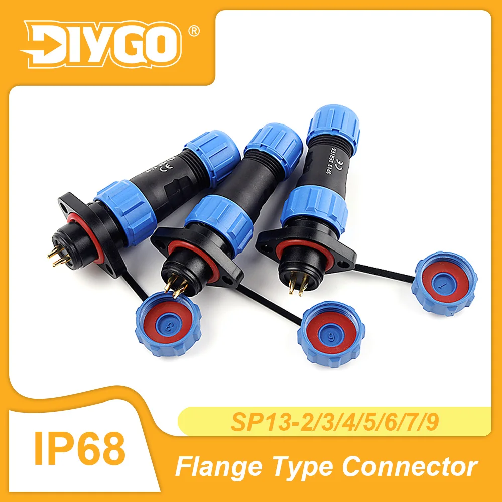 SP13 Flange Type Aviation Plug Welding Wire Cable Connector IP68 Waterproof Plug Socket Male Female Connection 2/3/4/5/6/7/9 Pin