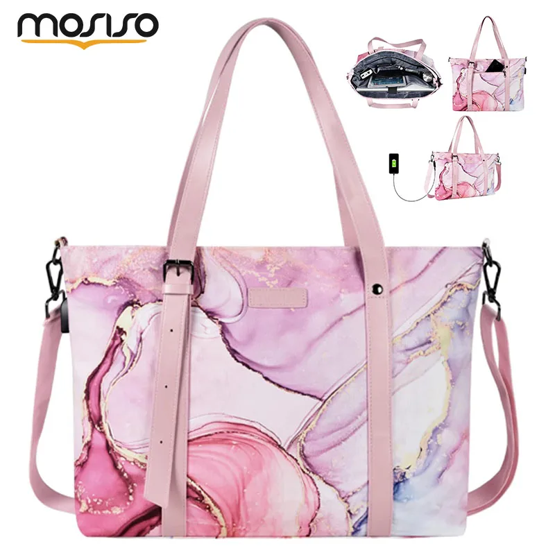 

MOSISO USB Port Laptop Tote Bag 17 17.3 inch Laptop Bag for Women Polyester Work Travel Office Large Computer Shoulder Handbag
