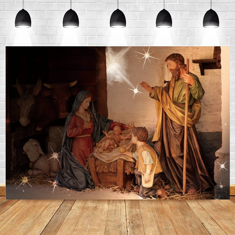 Christmas Jesus Birth Backdrop Photographic Nativity Scene Christian Holy Cross Bible Xmas Photography Background Photo Studio