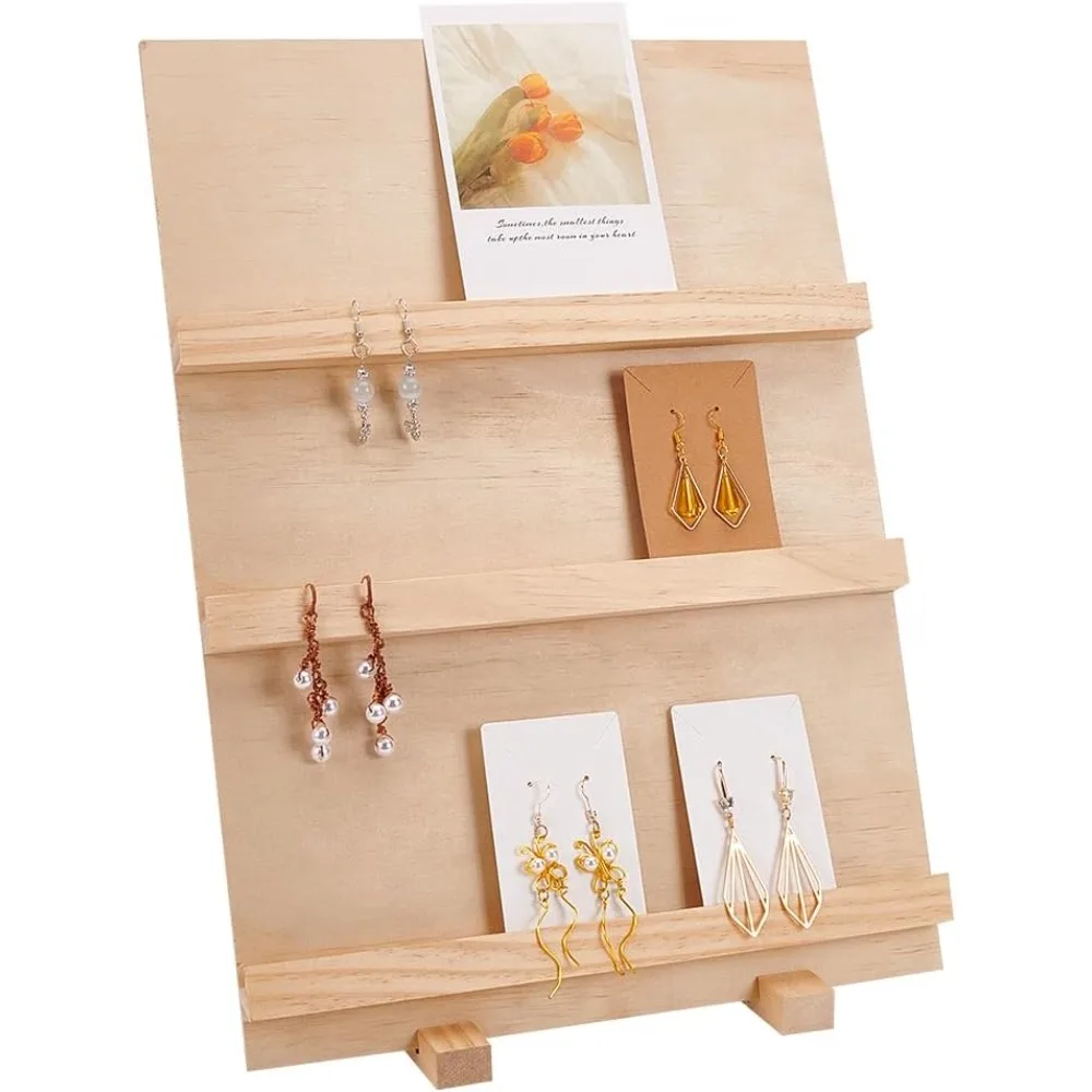 

3-х уровневый деревянный держатель для карточек для сережек, розничная стойка для демонстрации ювелирных изделий, подставка для карточек фотографий, стойка для демонстрации сережек в деревенском стиле