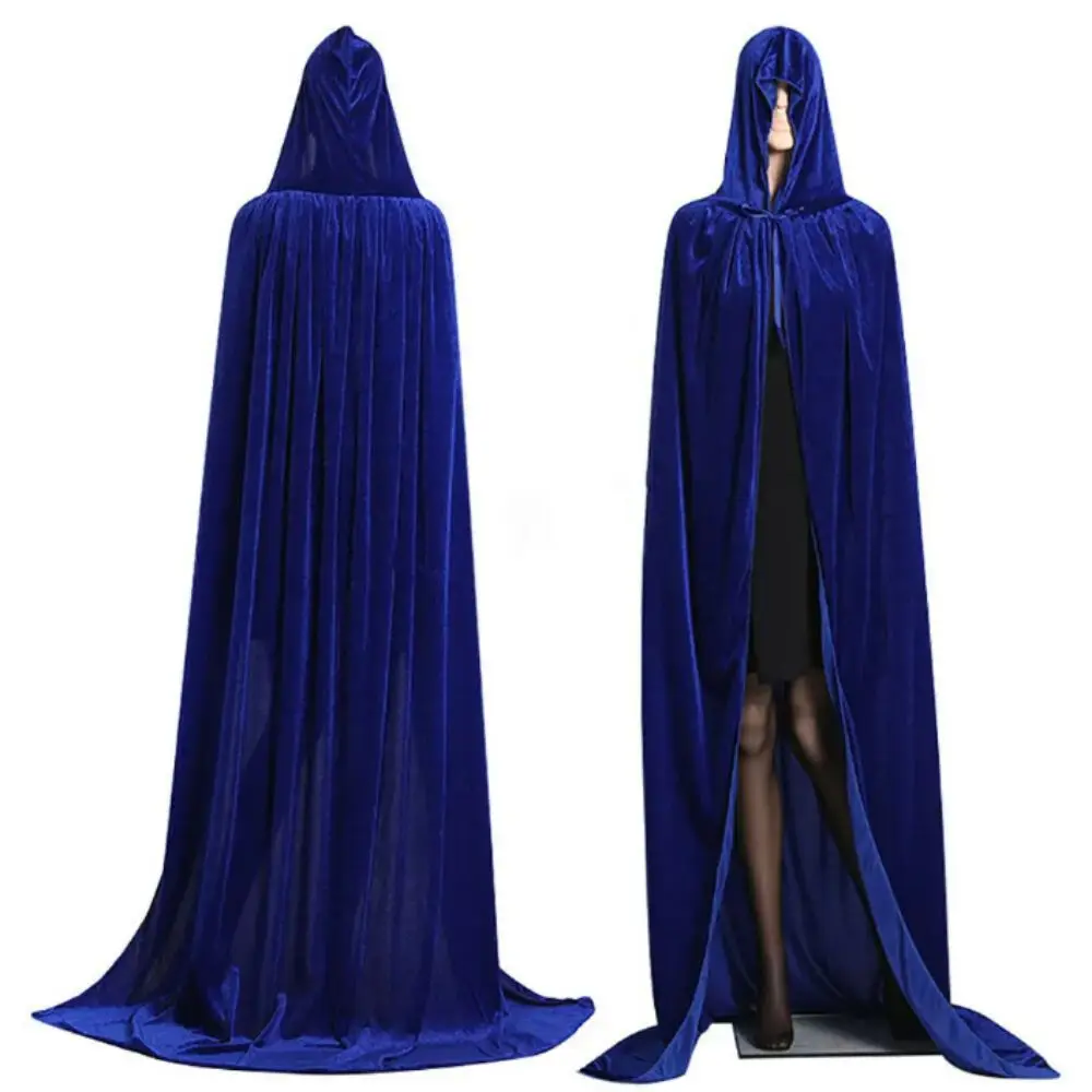 Solid Color Velvet Cloak Full Length Velvet Material Long Cape Reversible Design Black Red Green Hooded Robe Halloween Party