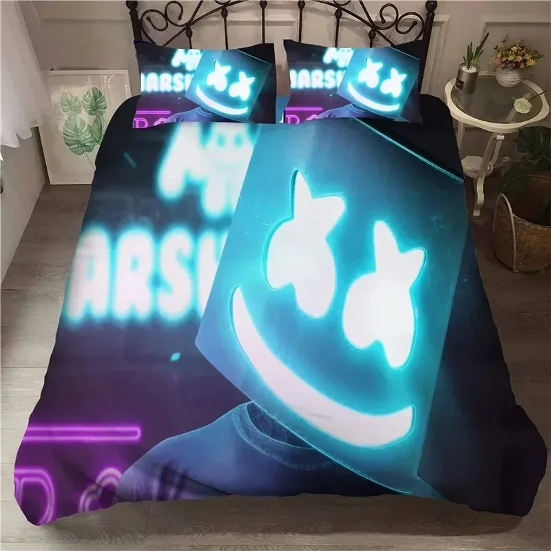 DJ Lovers Marshmello Hip Pop Music EDM Mosaic DJ Bedding Set Boys Girls Twin Queen Size Duvet Cover Pillowcase Bed Kids Adult