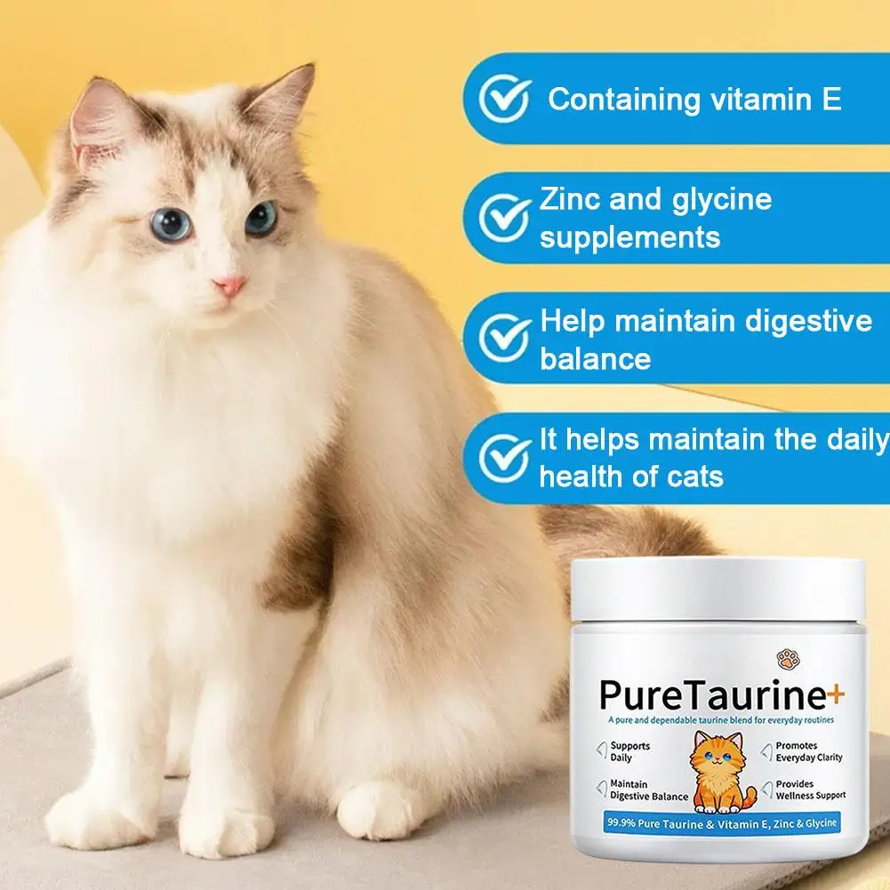 200g Cat Body Health Care Powder 99.9% Pure Taurine VE Zinc Supports Digestion & Enhancing Immunity for Pets with Sensitive Care