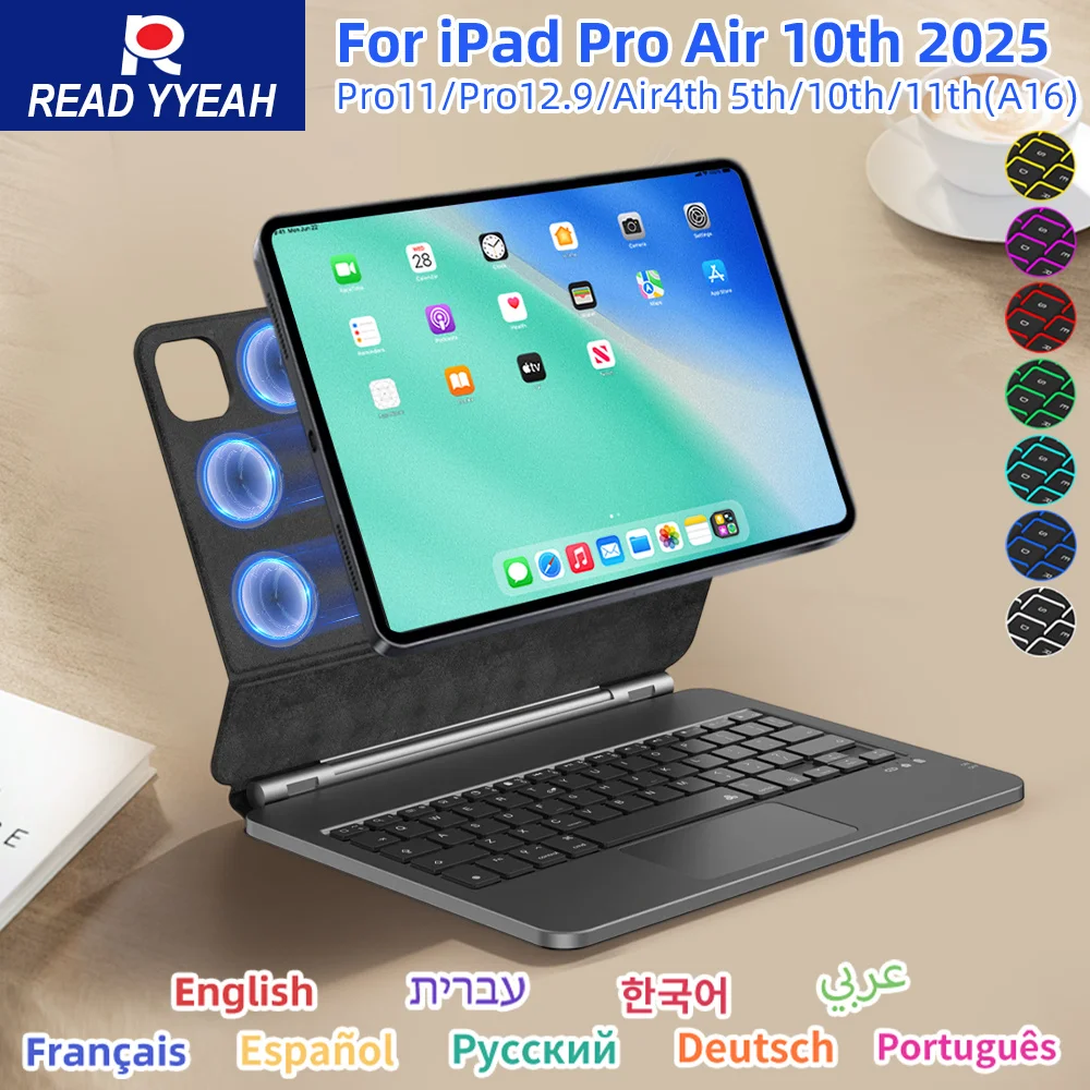 READY YEAH Tablet Magic Keyboard  For iPad Air 4 5 10.9in 10th iPad A16 2025 Pro 12.9in 2018-2022 Tablet Case Smart Cover