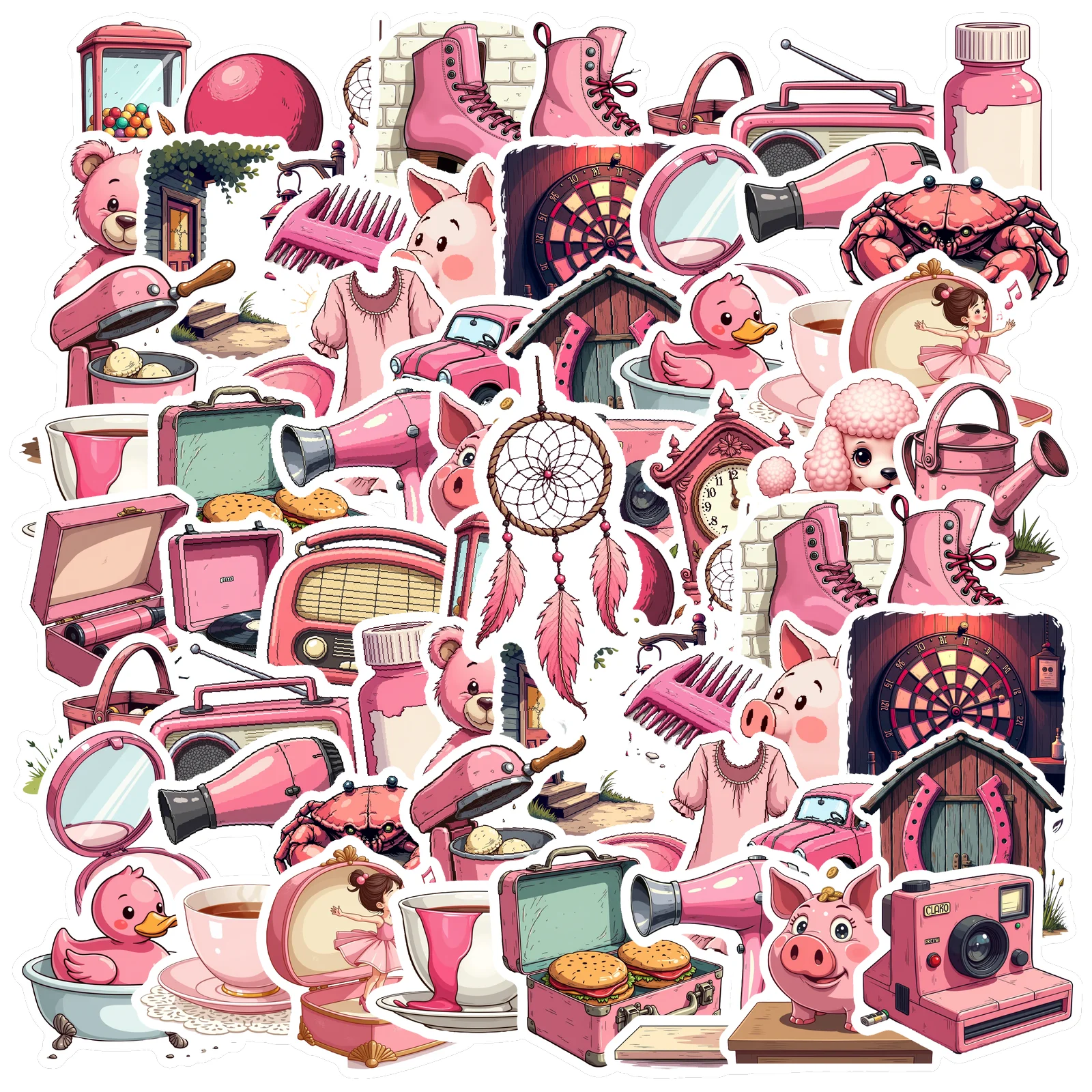 35pcs-50pcs Cute Stickers Cartoon Animal Stickers Stationery Stickers For DIY Phone Laptop Scrapbook Bike Notebook Luggage