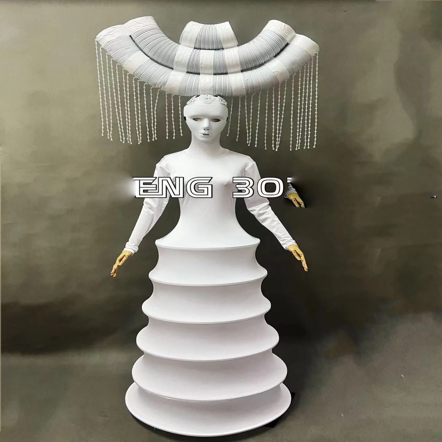 

Club Bar Park Celebrate Prom Party Wear Halloween Show Club Dress white big headgear women cosplaybronze figure costume