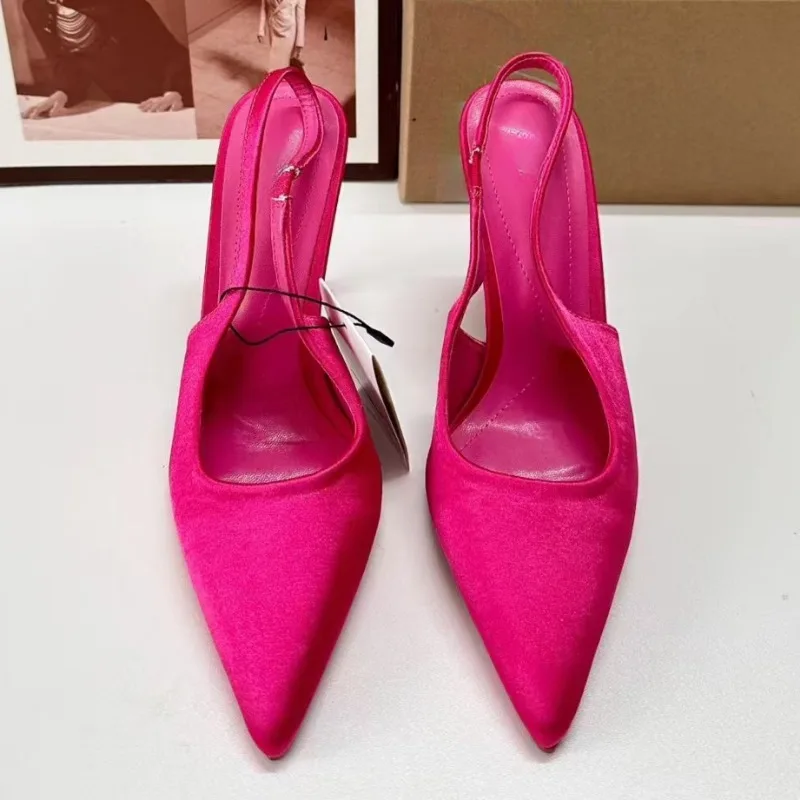 luxury pink women high heels shoes for party prom elegant Silk shallow slingbacks wedding bride pumps 2025 spring footwear - view 4
