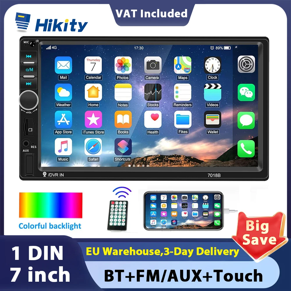 Hikity 7" Car Radio Autoradio 2 Din Touch Screen Car Audio Multimedia Player Audio Stereo Bluetooth Support Mirror-Link Rear