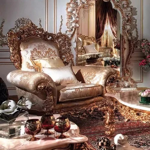 European style living room furniture all solid wood carved gold fabric unit sofa chair