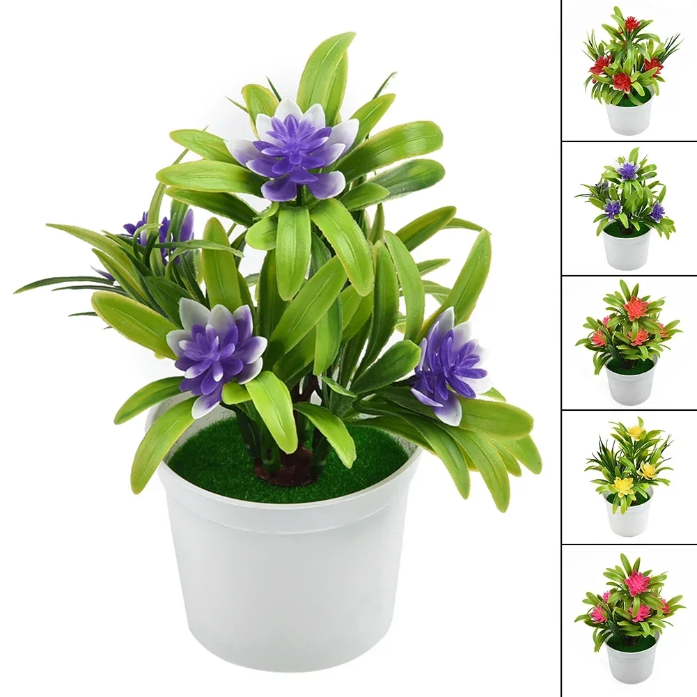 Realistic Artificial-Flowers With Plant Pot Outdoor Flower Potted Home Office Table Decoration Ornament Gift Lotus + Leaves