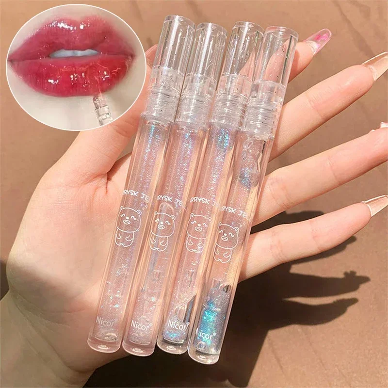 High Glossy Transparent Lip Gloss Lasting Moisturizing Nourishing Shiny Crystal Jelly Lipstick Reduce Lip Lines Makeup Cosmetics