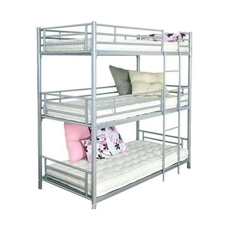 Metal triple bunk bed three 3 layer triple hostel beds easy assembly for Dormitory of 3 Tier Loft Bunk Bed