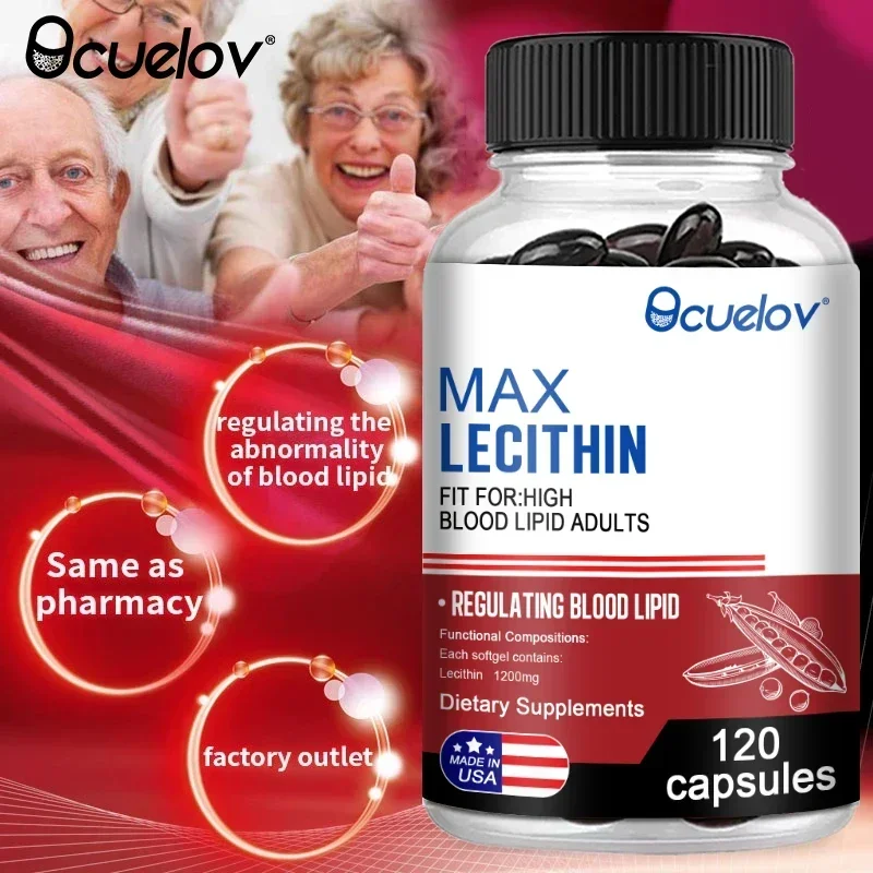 Bcuelov - Max Lecithin 1200 Mg, Pure Capsule, Regulates Blood Lipids, Cardiovascular, and Improves Immune Support